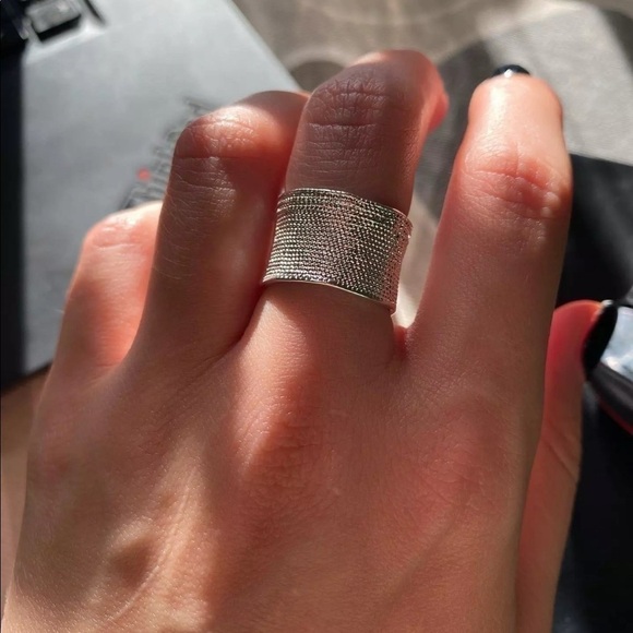 Retro Textured 925 Sterling Silver Wide Band Ring - Picture 3 of 13